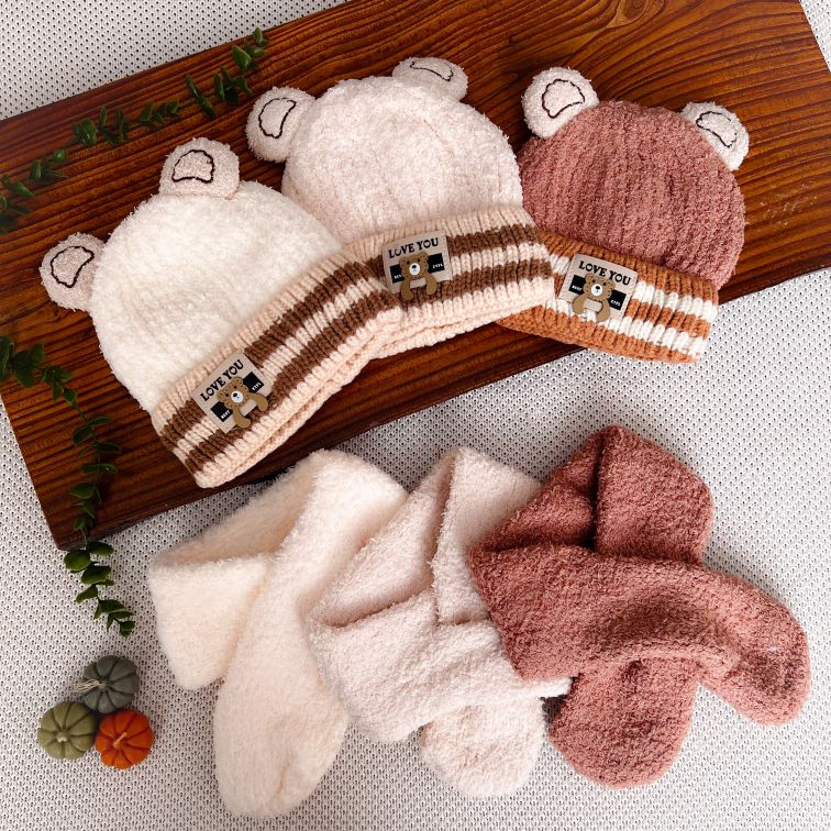 شال و کلاه تدی دو خط Love You